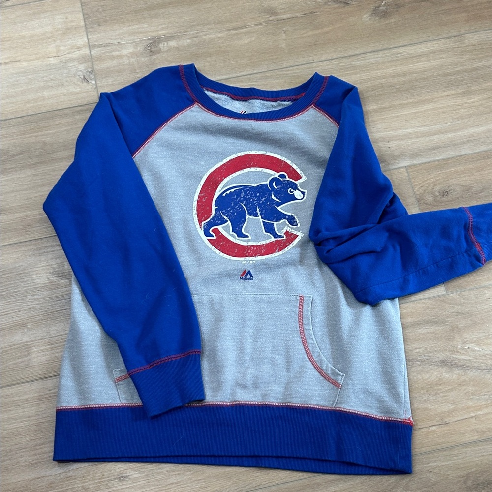 Majestic Blue and Gray Mens Cubs Sweatshirt. GO CUBS GO!